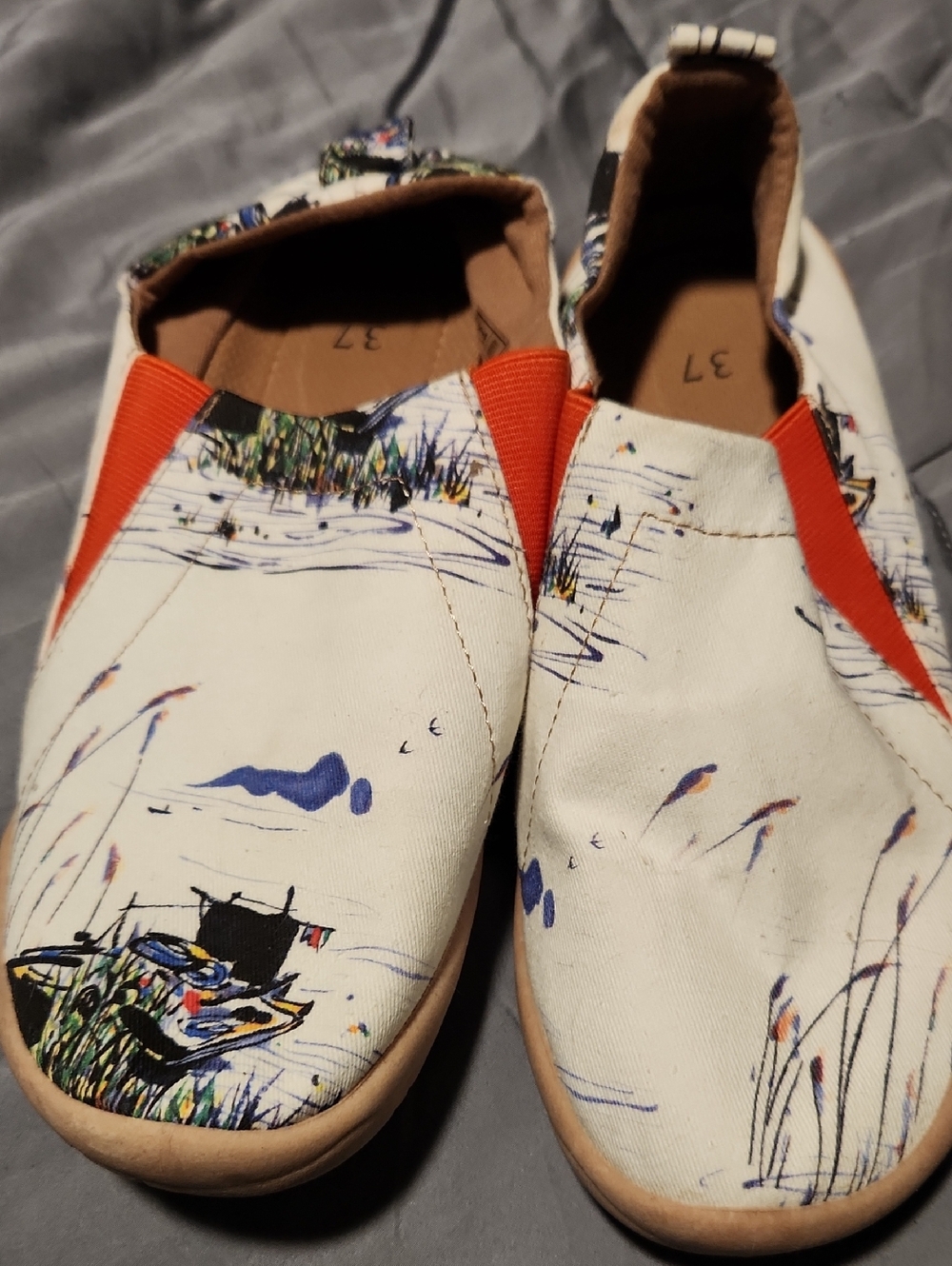 Slip-On Canvas Sneakers in White with Orange Accents